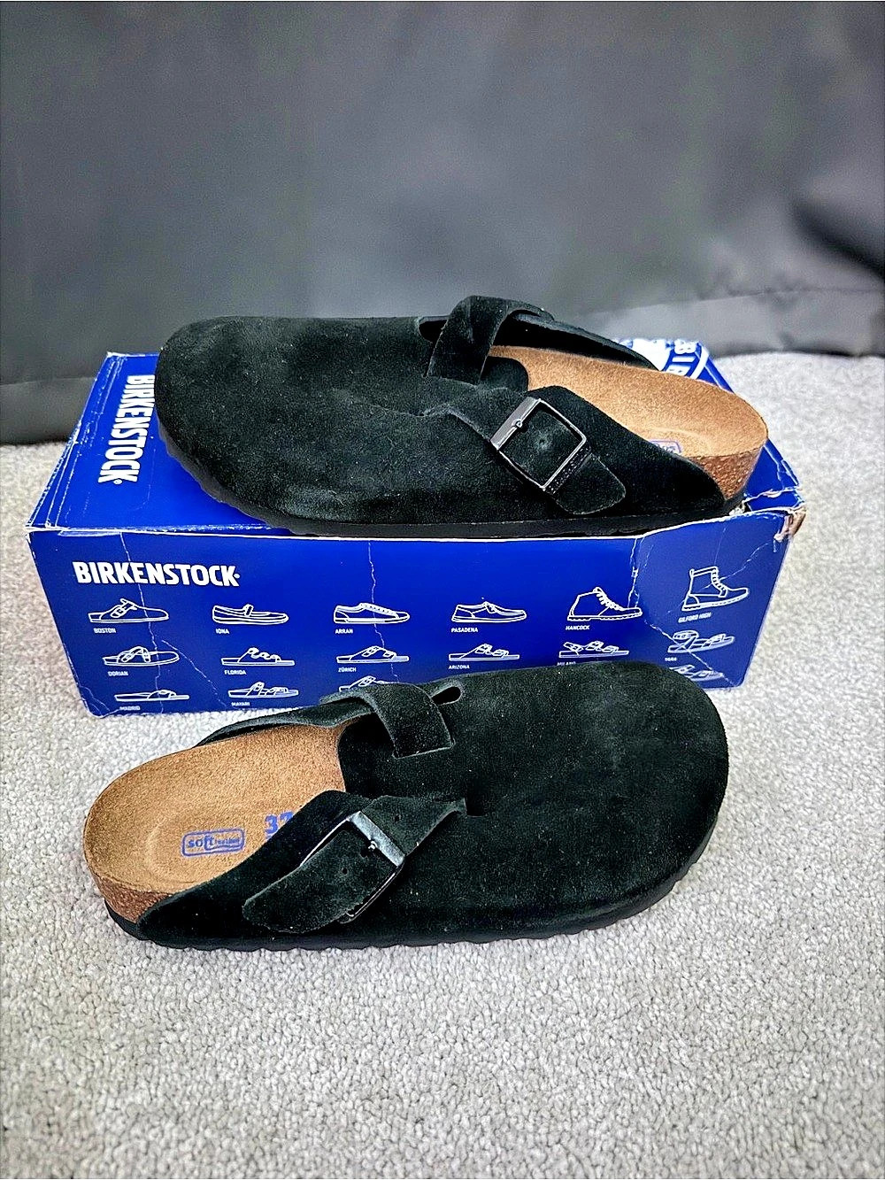 Birkenstock Boston Soft Footbed Suede Leather Black Suede Clogs-TW